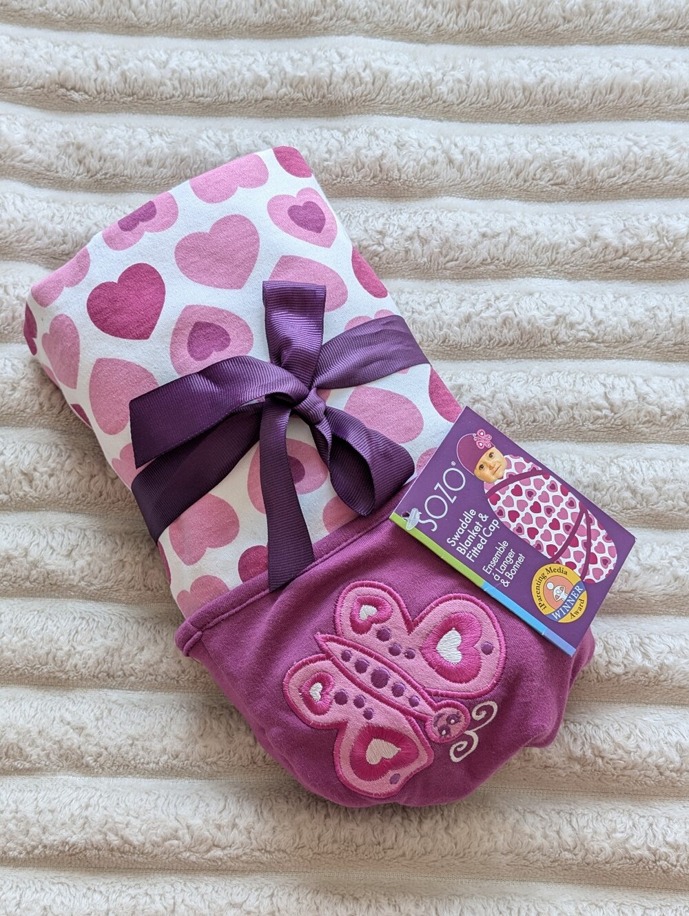 NWT Sozo Baby Swaddle Blanket & Hat Set – Pink Hearts